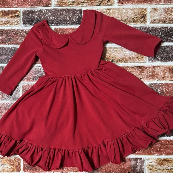 Girlhood Little Stocking Co deep red twirl dress size 5 girls - Picture 2 of 4